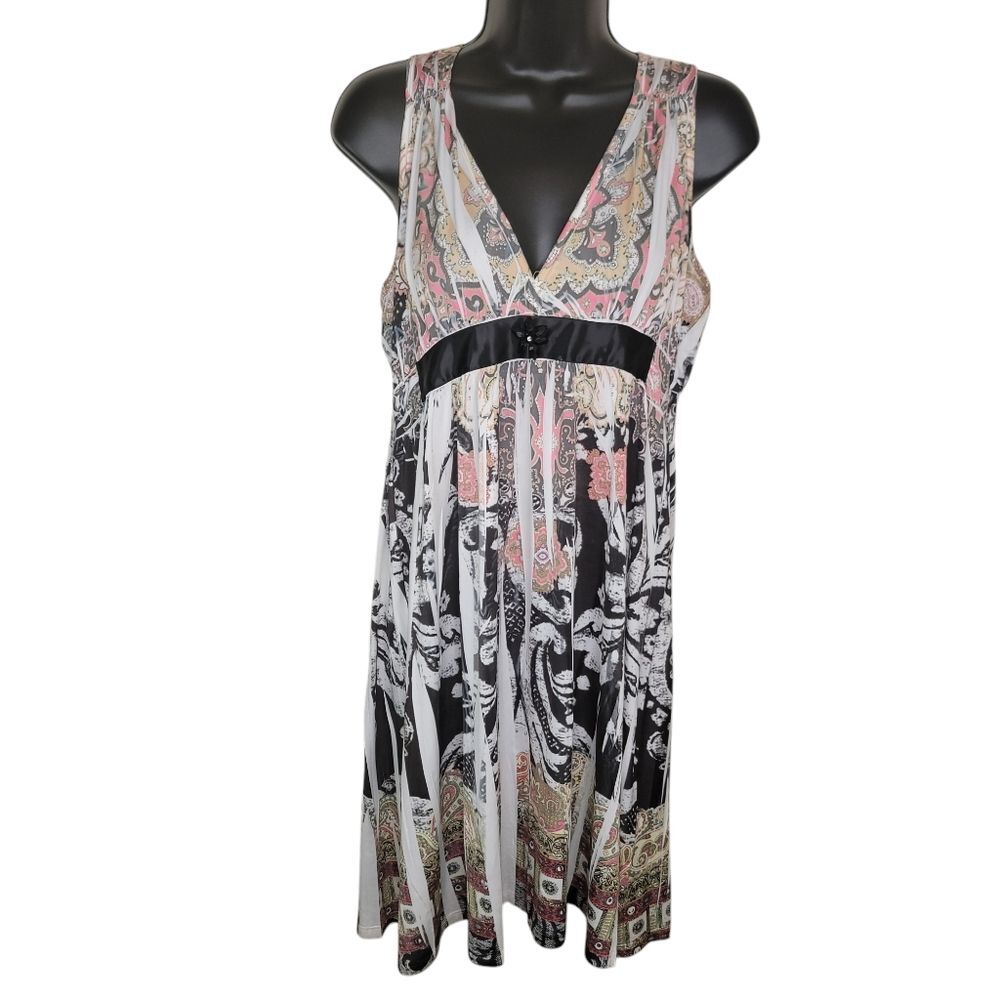 One World Bohemian Sublimation print sleeveless tank mini Dress size Medium